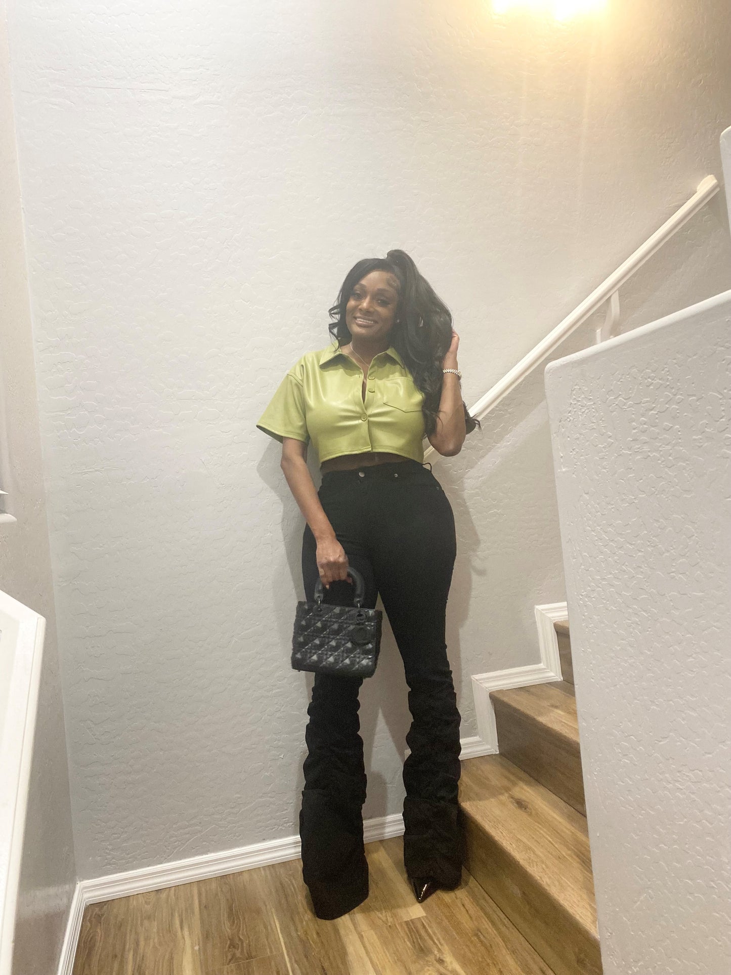 Black Flare Stacked Pant